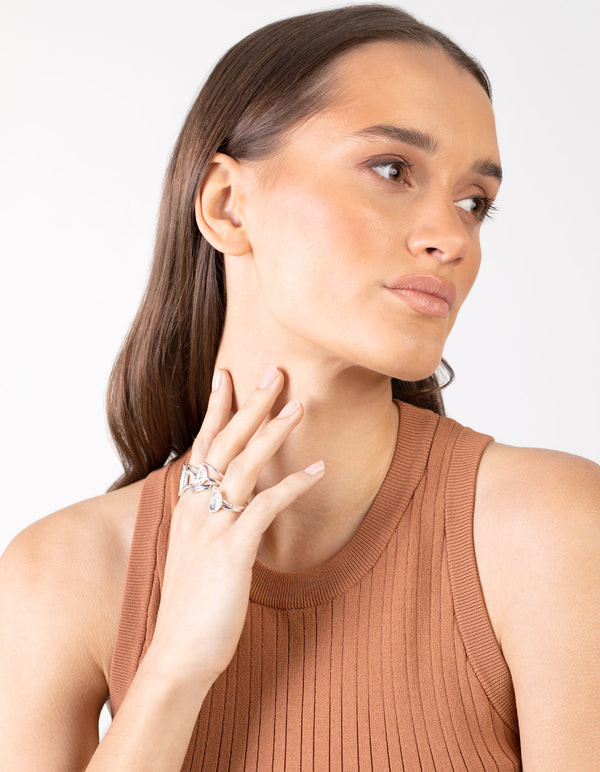 Silver Multi Coin Ring Stack