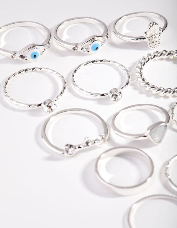 Silver Layered Symbol Ring Pack
