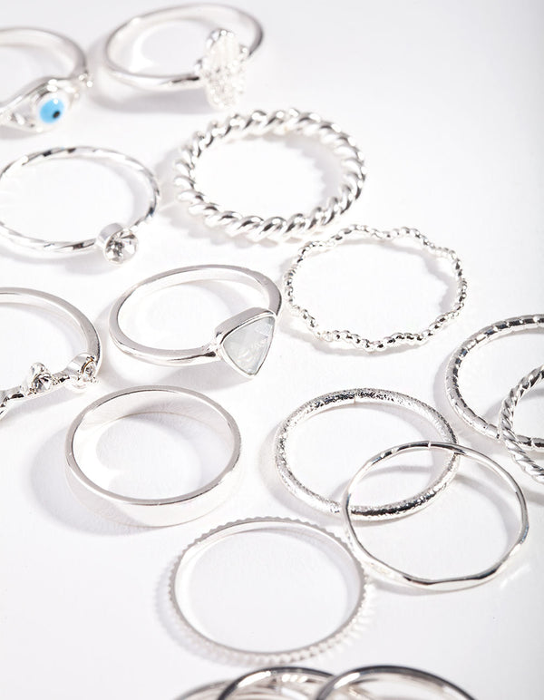 Silver Layered Symbol Ring Pack