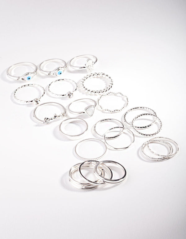 Silver Layered Symbol Ring Pack