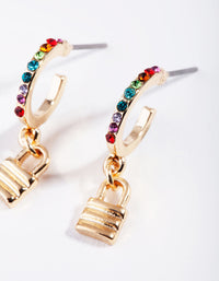 Gold Rainbow Diamante Lock Hoop Earrings - link has visual effect only