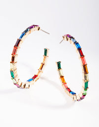 Gold Rainbow Gem Lined Hoop Earrings - link has visual effect only