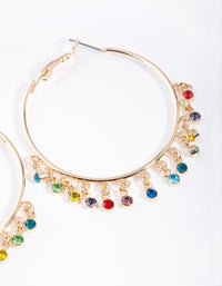 Gold Hoop Rainbow Diamante Charm Earrings - link has visual effect only