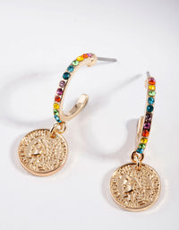 Gold Rainbow Diamante Circle Charm Earrings - link has visual effect only