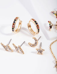 Gold Rainbow Diamante Storm Ear Stack - link has visual effect only