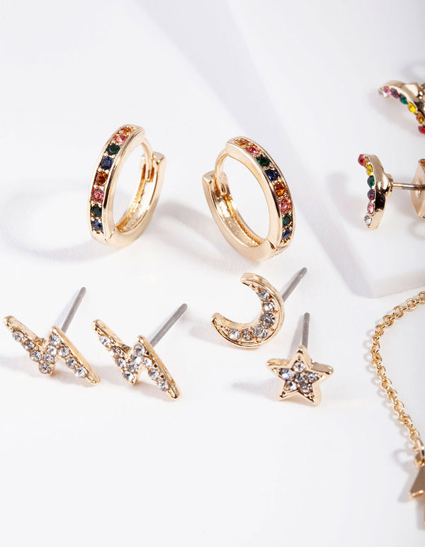 Gold Rainbow Diamante Storm Ear Stack