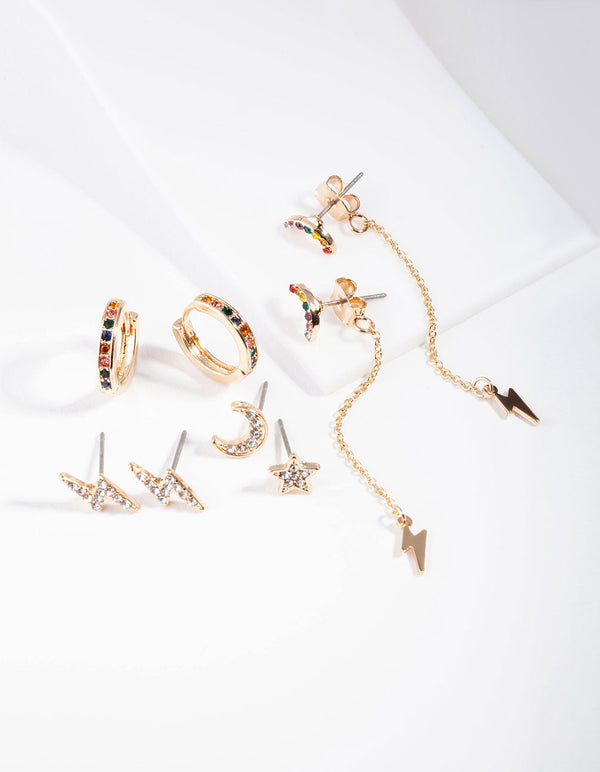 Gold Rainbow Diamante Storm Ear Stack