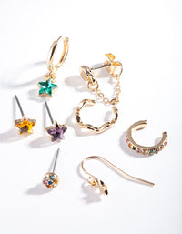 Gold Star Drop Diamante Ear Stack - link has visual effect only