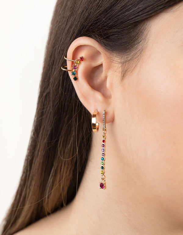 Gold Stone Rainbow Diamante Ear Stack
