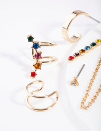 Gold Stone Rainbow Diamante Ear Stack - link has visual effect only