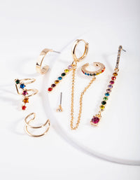 Gold Stone Rainbow Diamante Ear Stack - link has visual effect only