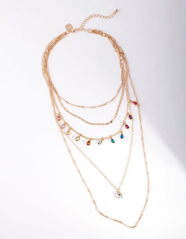 Gold Layered Rainbow Stone Necklace