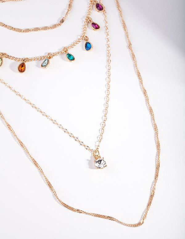 Gold Layered Rainbow Stone Necklace