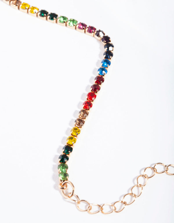 Gold Rainbow Diamante Single Row Anklet