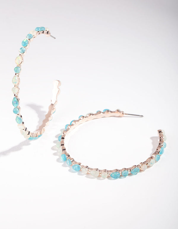 Rose Gold Blue Stone Hoop Earrings