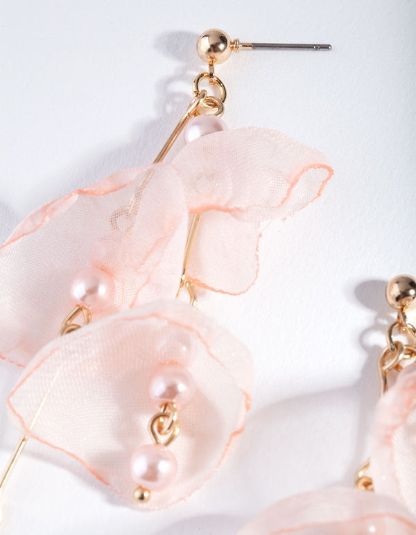 Rose Gold Pink Fabric Flower Earrings