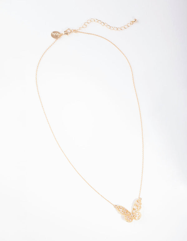 Gold Cubic Zirconia Butterfly Necklace