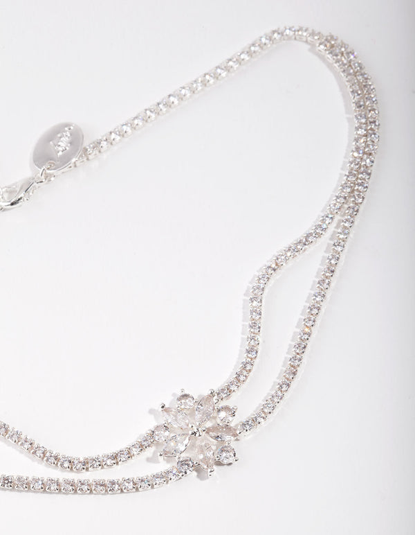 Srebrny naszyjnik choker z cyrkonii sześciennej, 2 rzędy