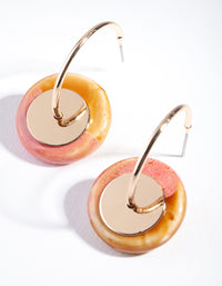 Gold Small Round Pink Brown Bead Earrings - link has visual effect only