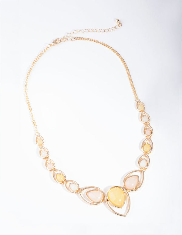 Gold Multi-Coloured Stone Petal Necklace