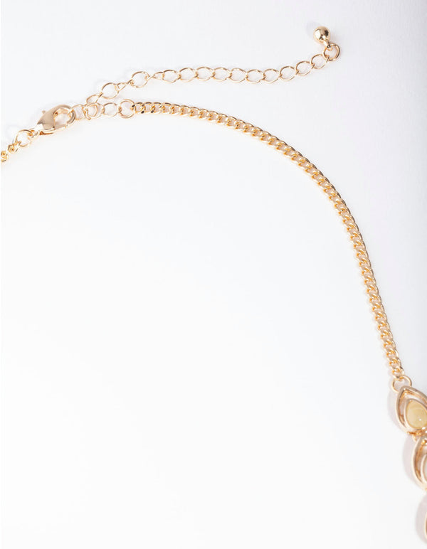 Gold Multi-Coloured Stone Petal Necklace