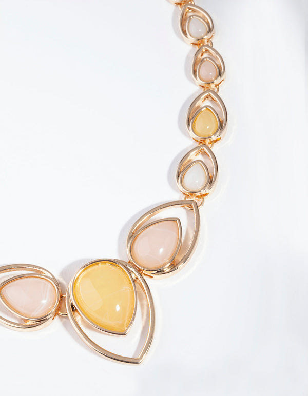 Gold Multi-Coloured Stone Petal Necklace
