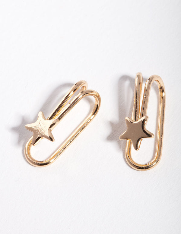 Złote kolczyki-mankiety w kształcie gwiazdek, 2 sztuki