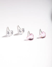 Sterling Silver Diamond Simulant and Cubic Zirconia Heart Stud Earring 2-Pack - link has visual effect only