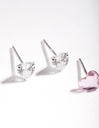 Sterling Silver Diamond Simulant and Cubic Zirconia Heart Stud Earring 2-Pack - link has visual effect only