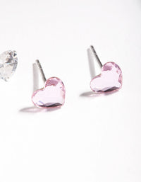 Sterling Silver Diamond Simulant and Cubic Zirconia Heart Stud Earring 2-Pack - link has visual effect only