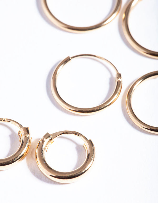 Gold Plated Sterling Silver Mix Thick Hoop Earring 3 Pack