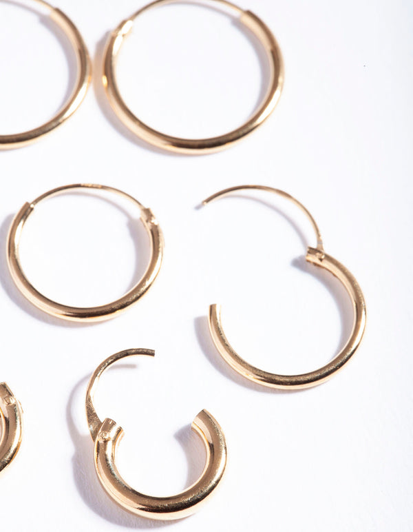 Gold Plated Sterling Silver Mix Thick Hoop Earring 3 Pack