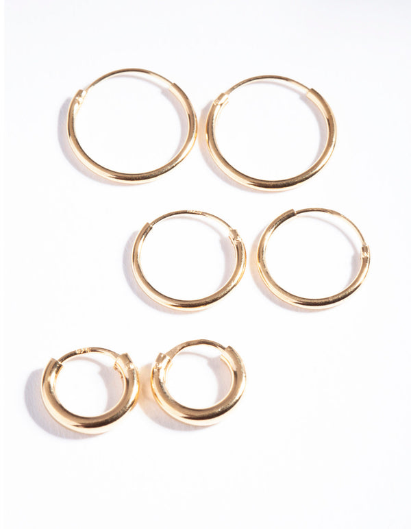 Gold Plated Sterling Silver Mix Thick Hoop Earring 3 Pack