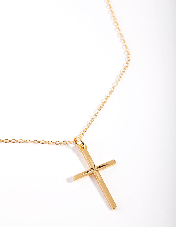 Sterling Silver Gold Diamante Cross Necklace
