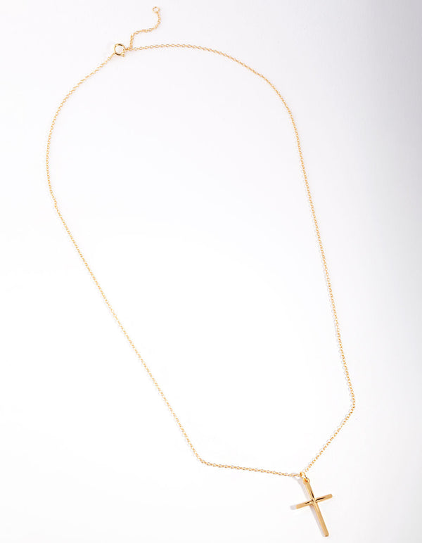Sterling Silver Gold Diamante Cross Necklace