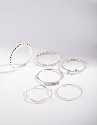 Silver Diamante Mixed Band Ring 6 Pack - link has visual effect only