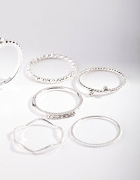 Silver Diamante Mixed Band Ring 6 Pack - link has visual effect only