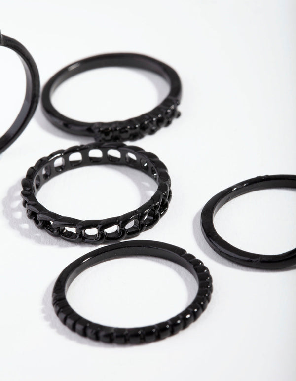 Black Diamante and Chain Ring 5 Pack