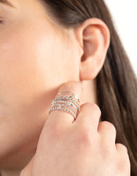 Silver Diamante Mixed Band Ring 6 Pack - link has visual effect only