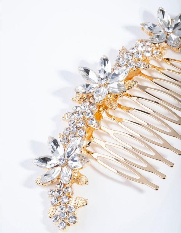 Gold Classic Diamante Flower Comb