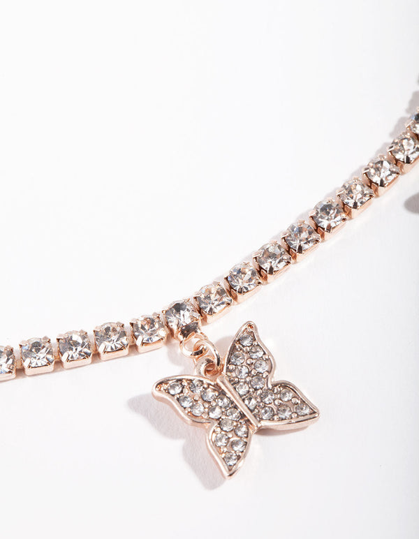 Rose Gold Butterfly Diamante Choker Necklace