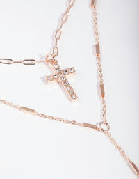 Rose Gold Cross Double Row Necklace - link has visual effect only