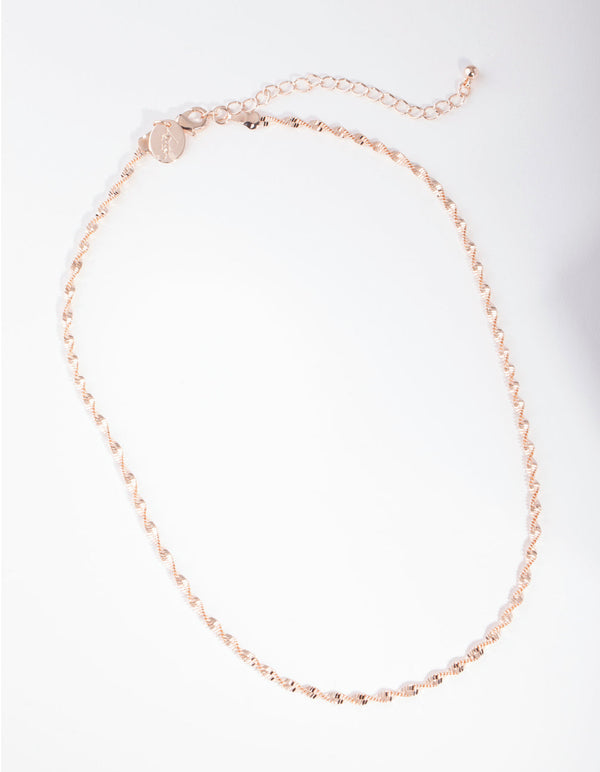 Rose Gold Textured Twisted Chain Necklace