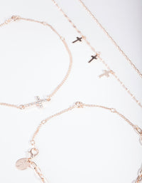 Rose Gold Chain & Cross Bracelet Anklet Pack - link has visual effect only