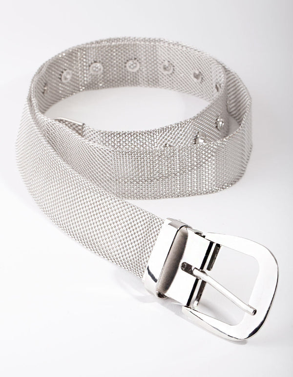 Rhodium Wide Chain Mesh Belt