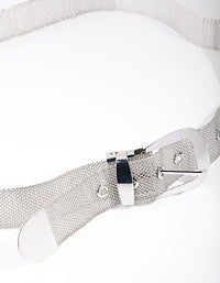 Rhodium Wide Chain Mesh Belt - link has visual effect only