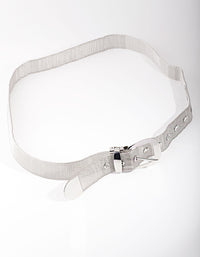 Rhodium Wide Chain Mesh Belt - link has visual effect only