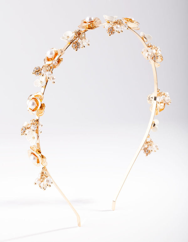 Gold Pearl and Flower Headband