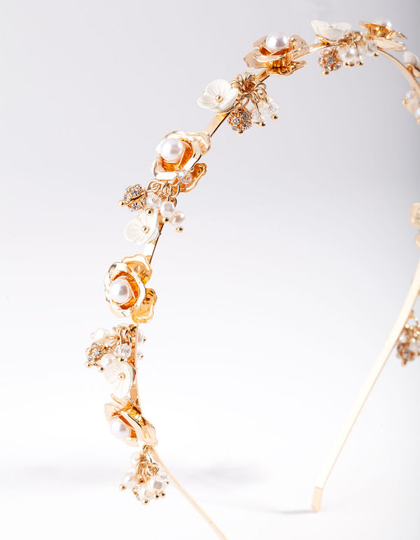 Gold Pearl and Flower Headband