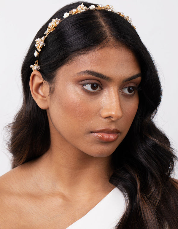 Gold Pearl and Flower Headband
